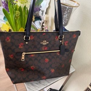 Coach Black and Brown Tote with Red Accents
